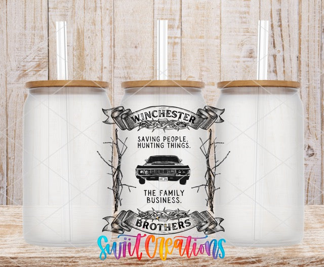 two coffee mugs with the words winchester brothers on them