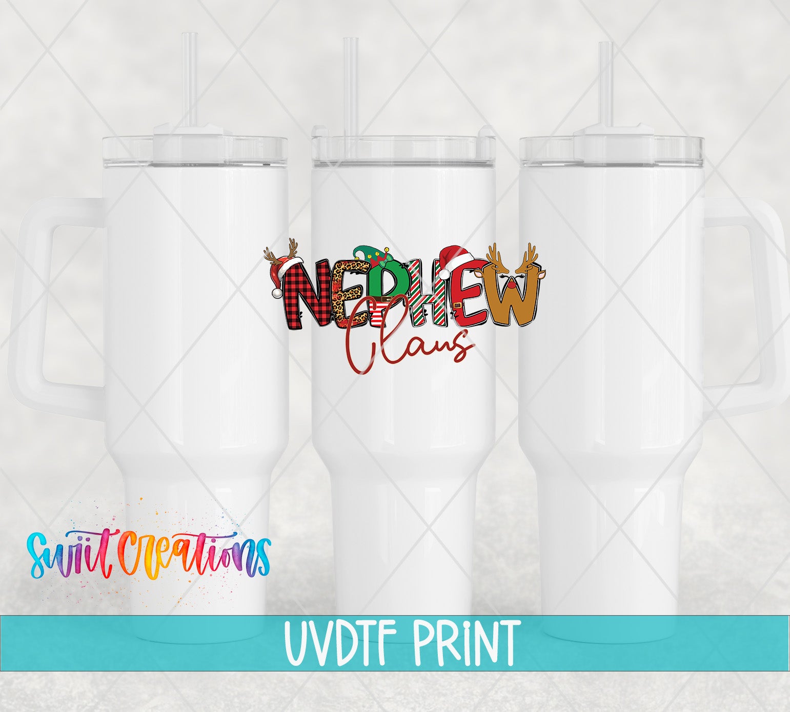 three travel mugs with the words nerdy and happy on them