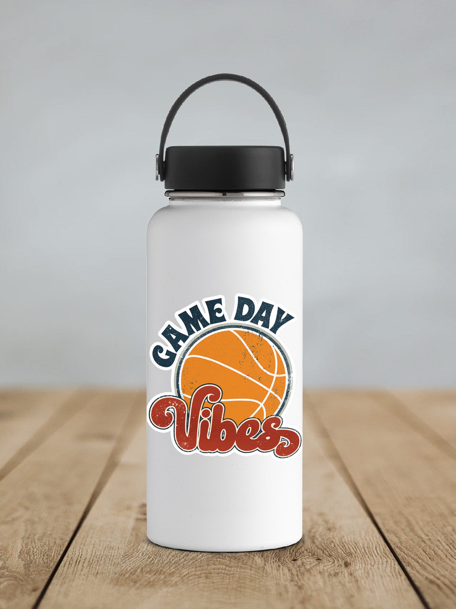 a white water bottle with a basketball on it