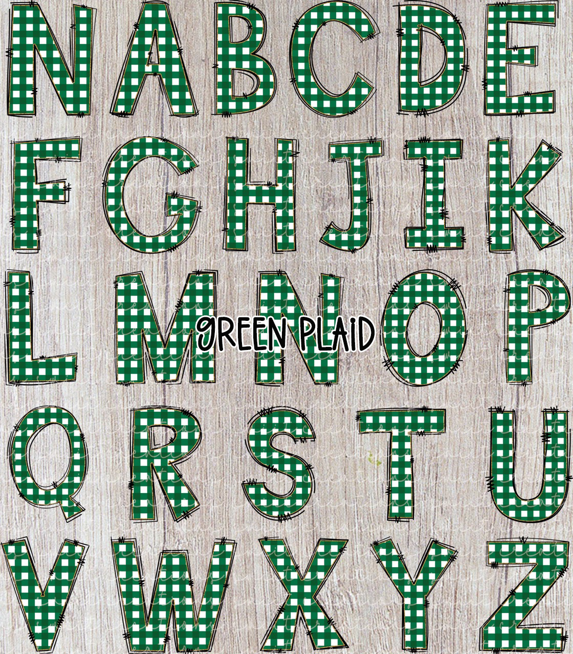 the letters of the alphabet, each one made up of green and white checkered patterns.