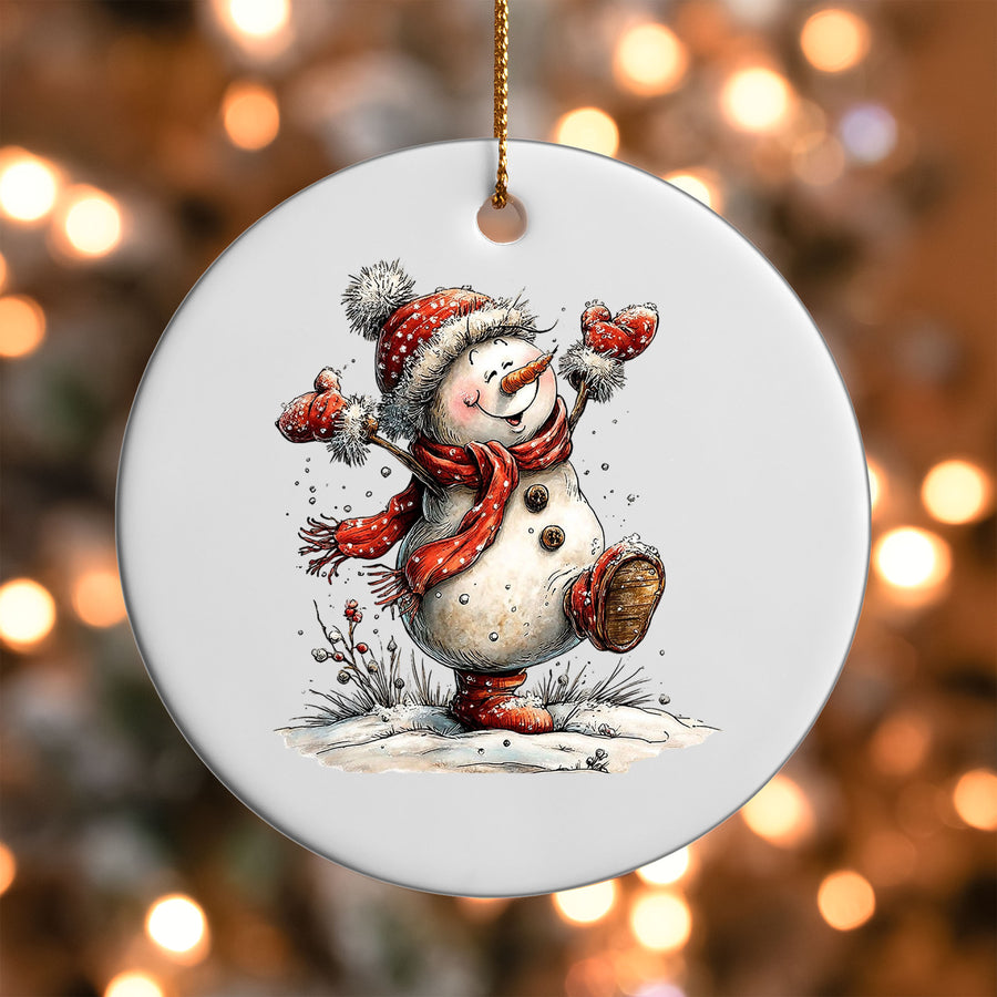 Dancing Snowman Ornament UV DTF Transfer | Red Hat and Mittens | O-1839