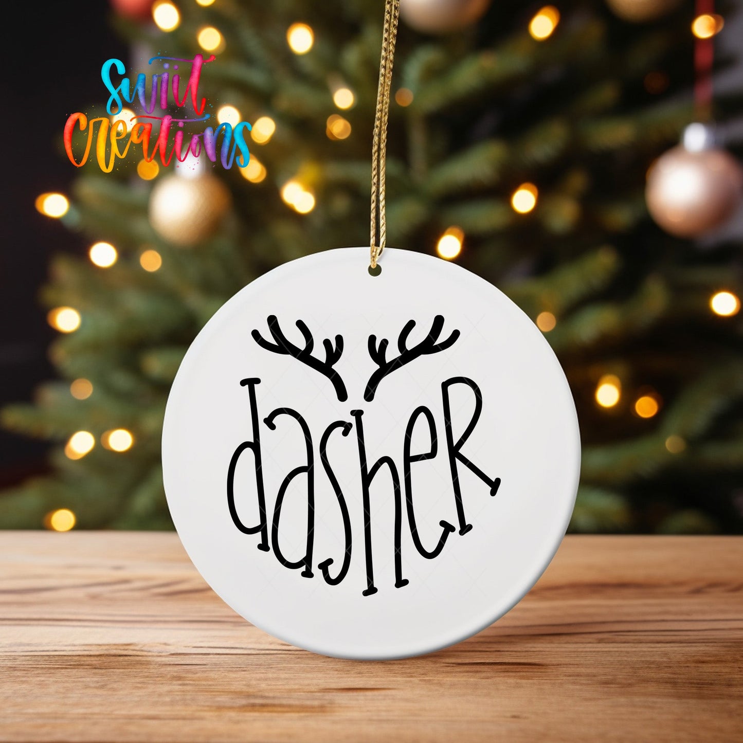 Dasher Reindeer Name UV DTF Ornament Transfer | Antler Christmas Transfer | O-023 - Swiit Creations