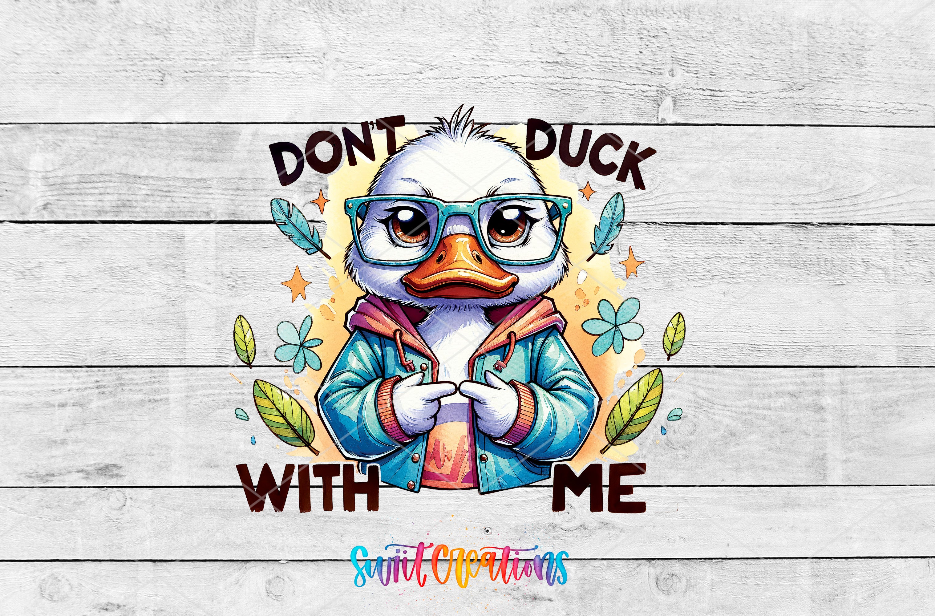 a cartoon duck wearing a blue jacket and goggles