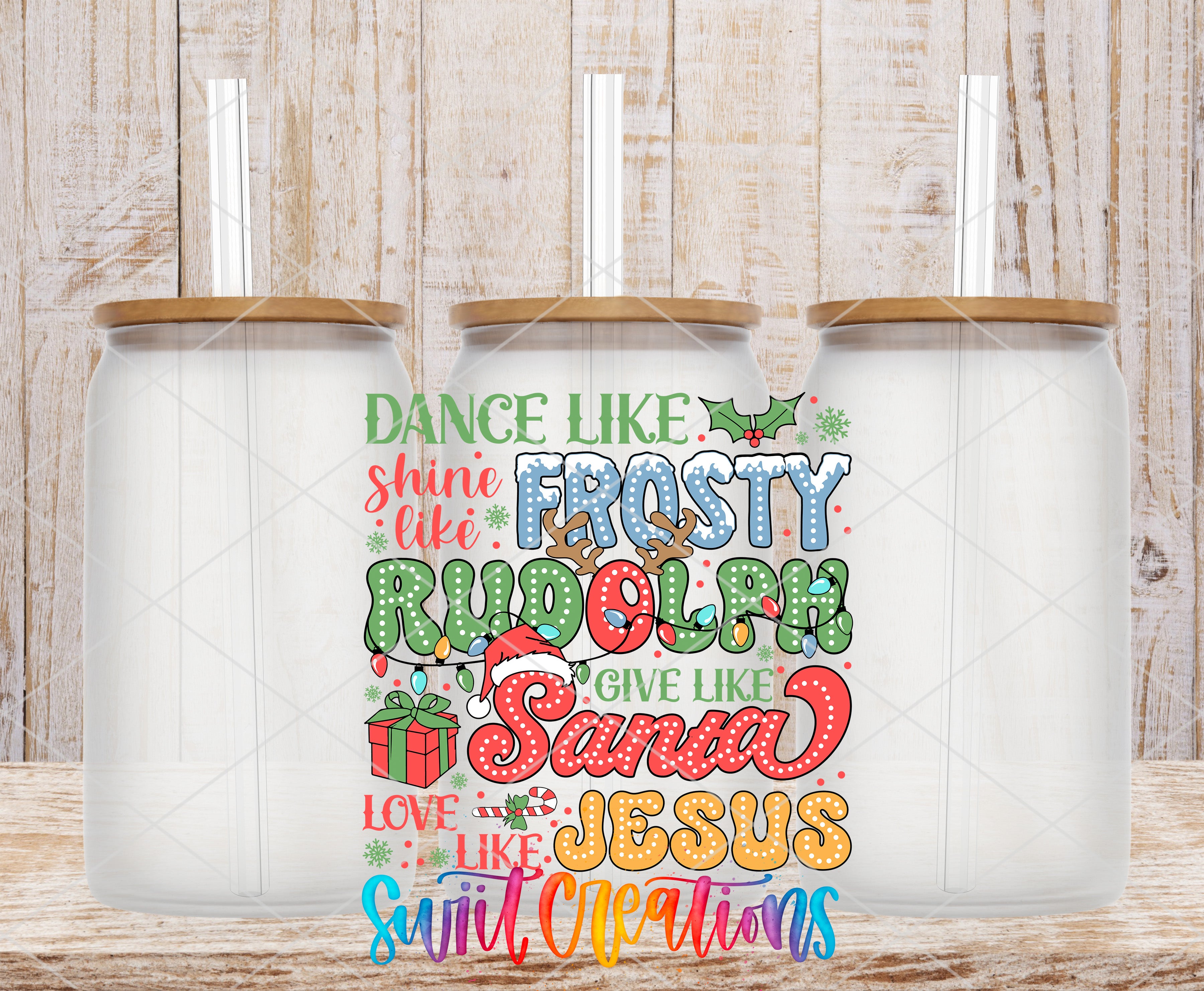 a colorful and festive design with text and illustrations related to Christmas and holiday cheer.