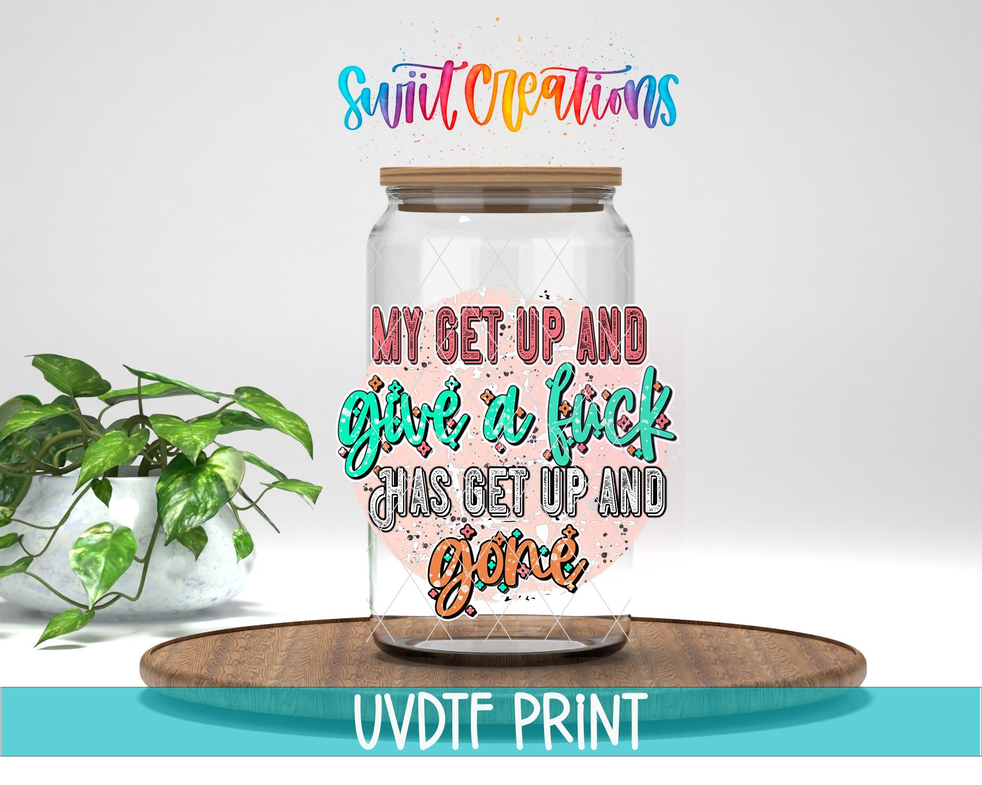a glass jar with some writing on it