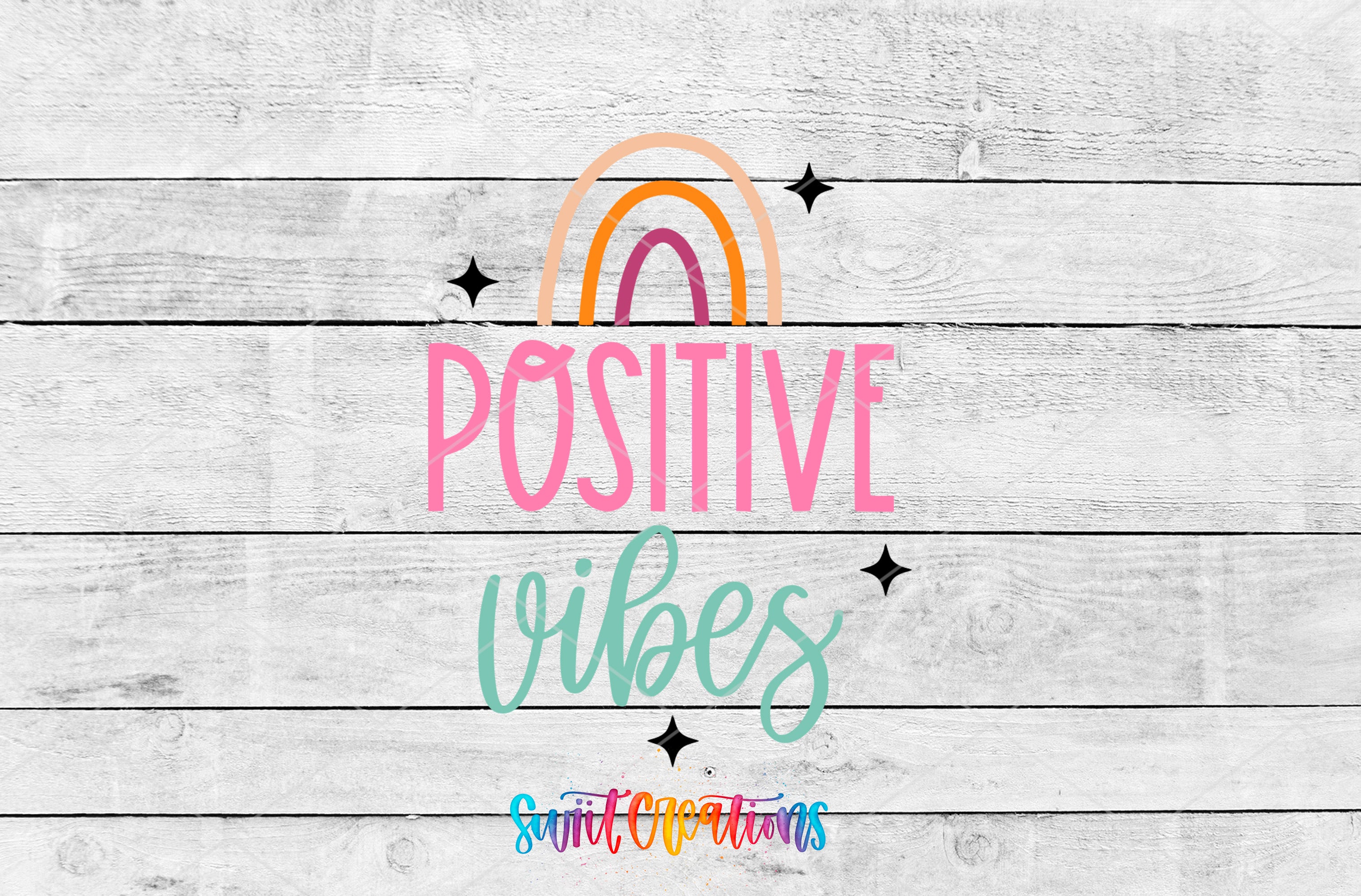 a colorful and vibrant design with the text "PositIVE VIBES" prominently displayed.