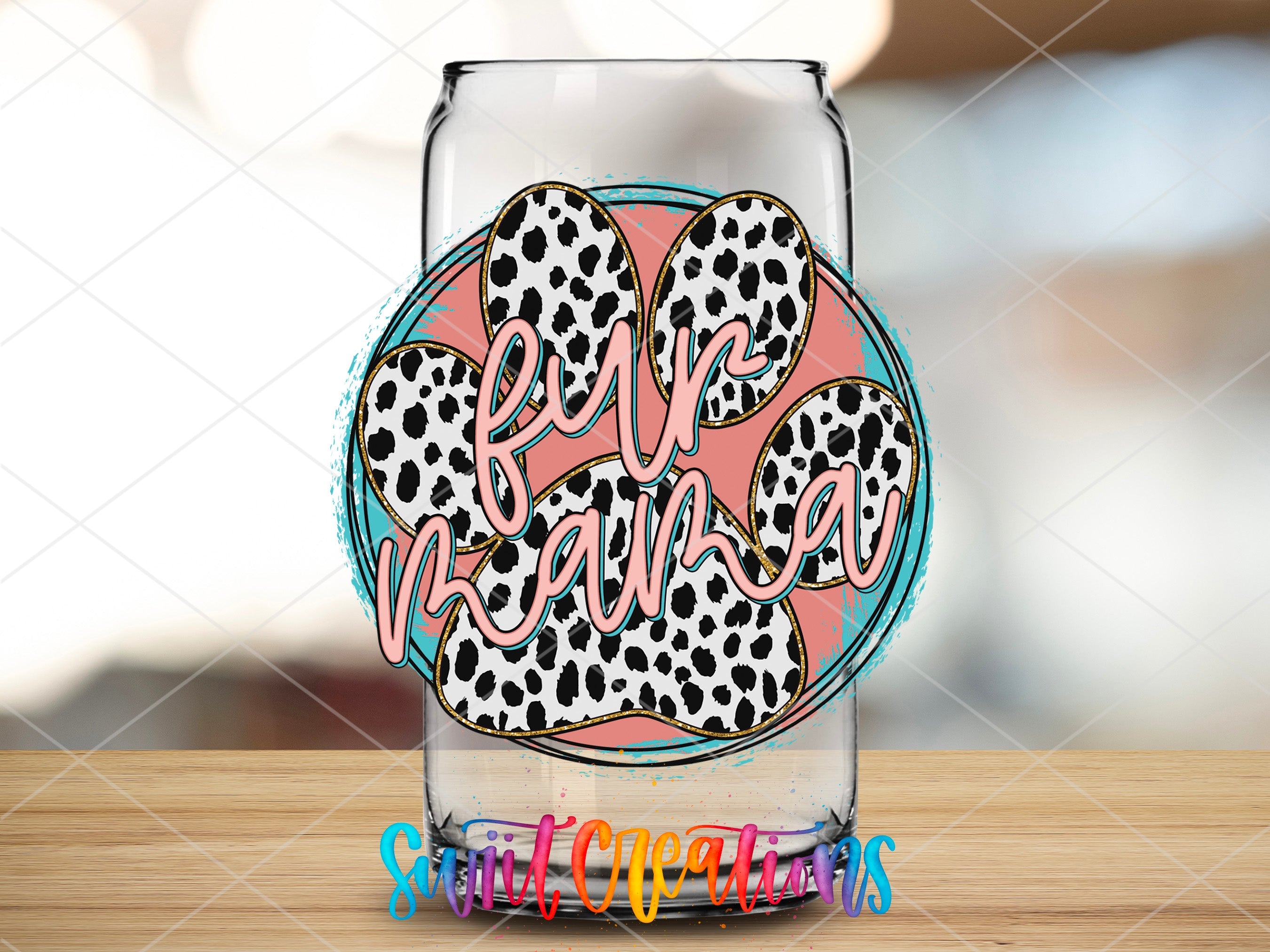 a glass with a picture of a leopard print on it