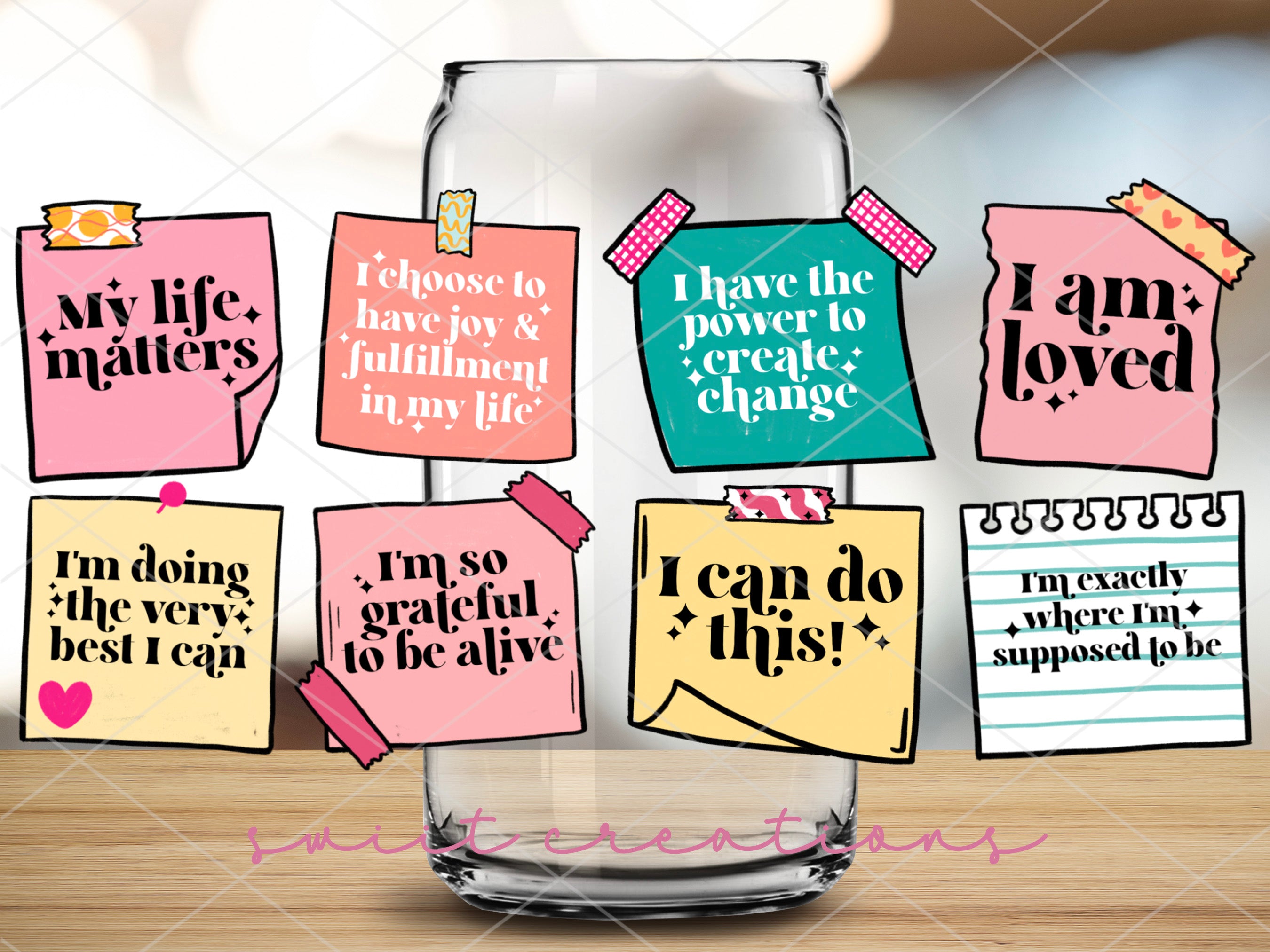 a glass filled with lots of sticky notes
