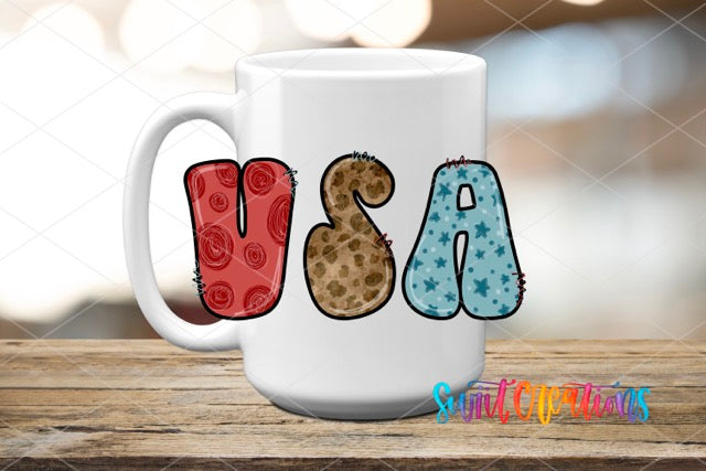 a white coffee mug with a dog on it