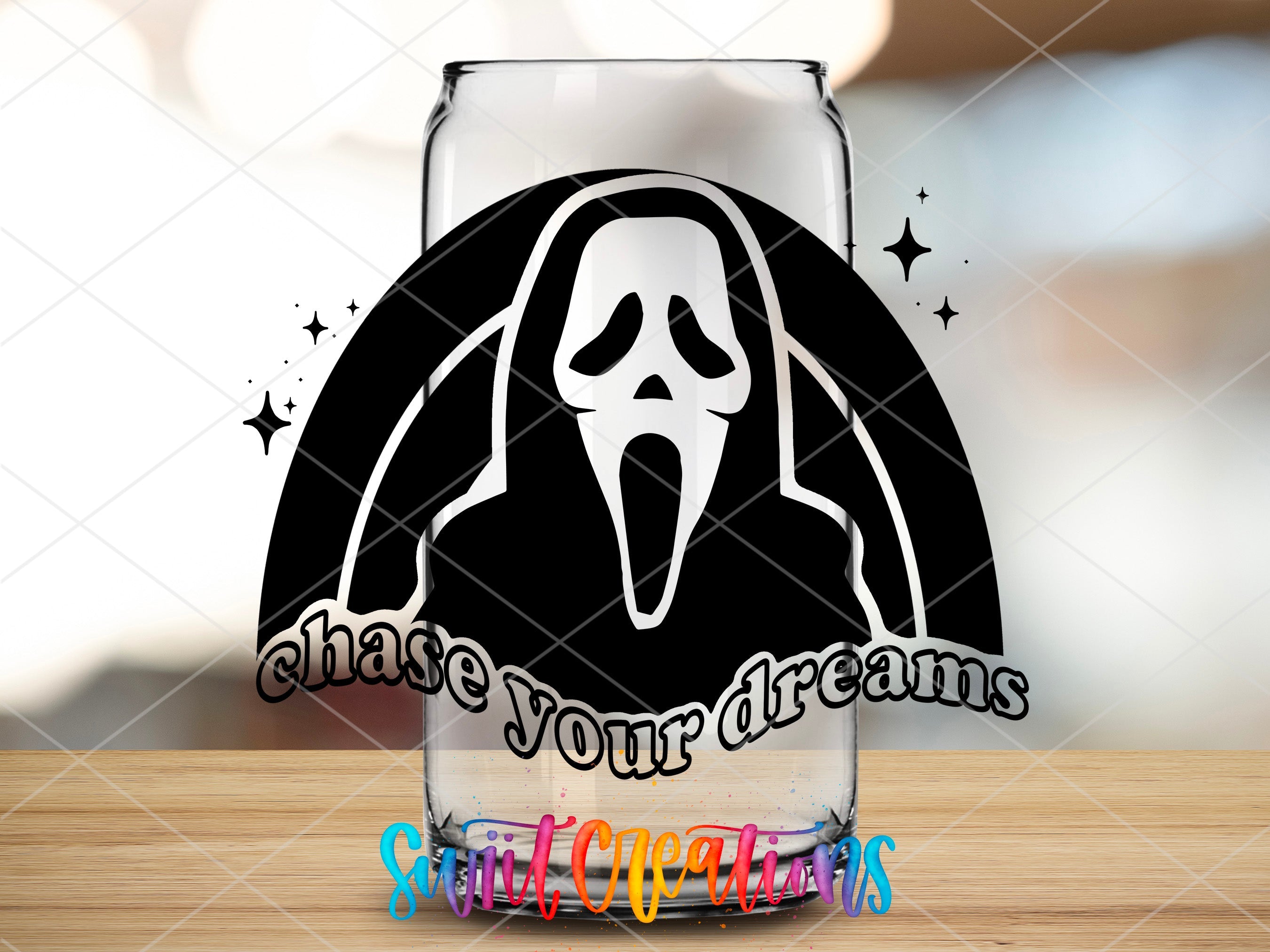 a glass with a sticker on it that says, what's your dreams