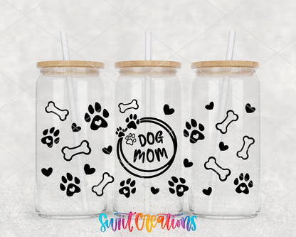 Dog Mom UV DTF full wrap on three glass cans