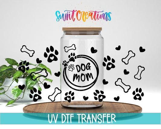 Dog Mom UV DTF Transfer Tumbler Wrap | Paw Print Bone Heart Pet Cup Decal | DTF016 - Swiit Creations