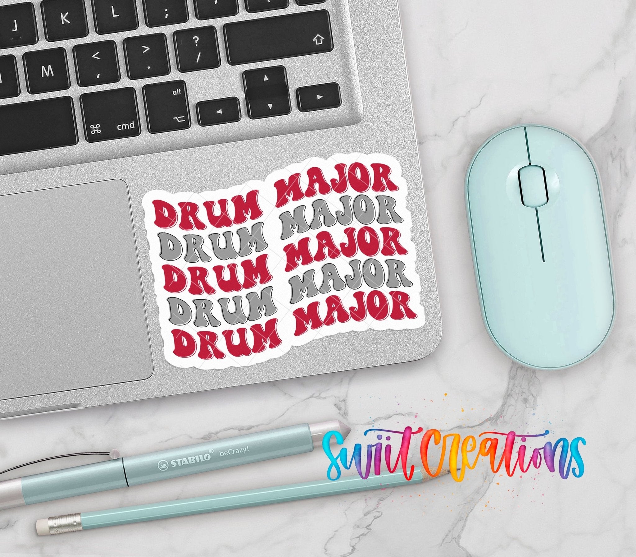 Drum Major Red and Grey Waterproof Vinyl Sticker | SS1616 - Swiit Creations