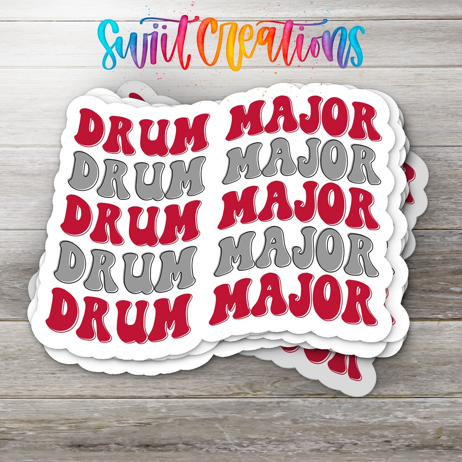 Drum Major Red and Grey Waterproof Vinyl Sticker | SS1616 - Swiit Creations