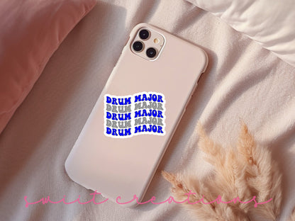 Blue and Silver Drum Major sticker on a pink phone case