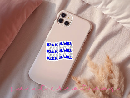Blue and White Drum Major sticker on a pink phone case