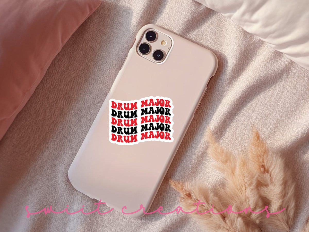 Red and Black Drum Major sticker on a pink phone case