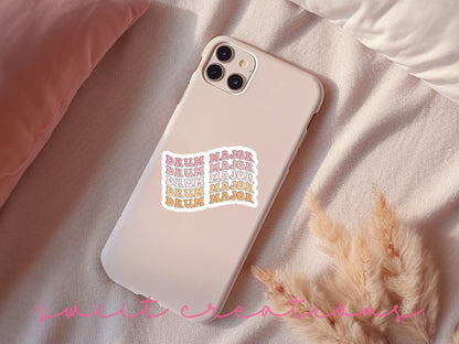 Retro Drum Major sticker on a pink phone case