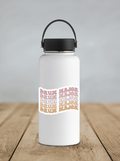 Retro Drum Major sticker on a white insulated water bottle
