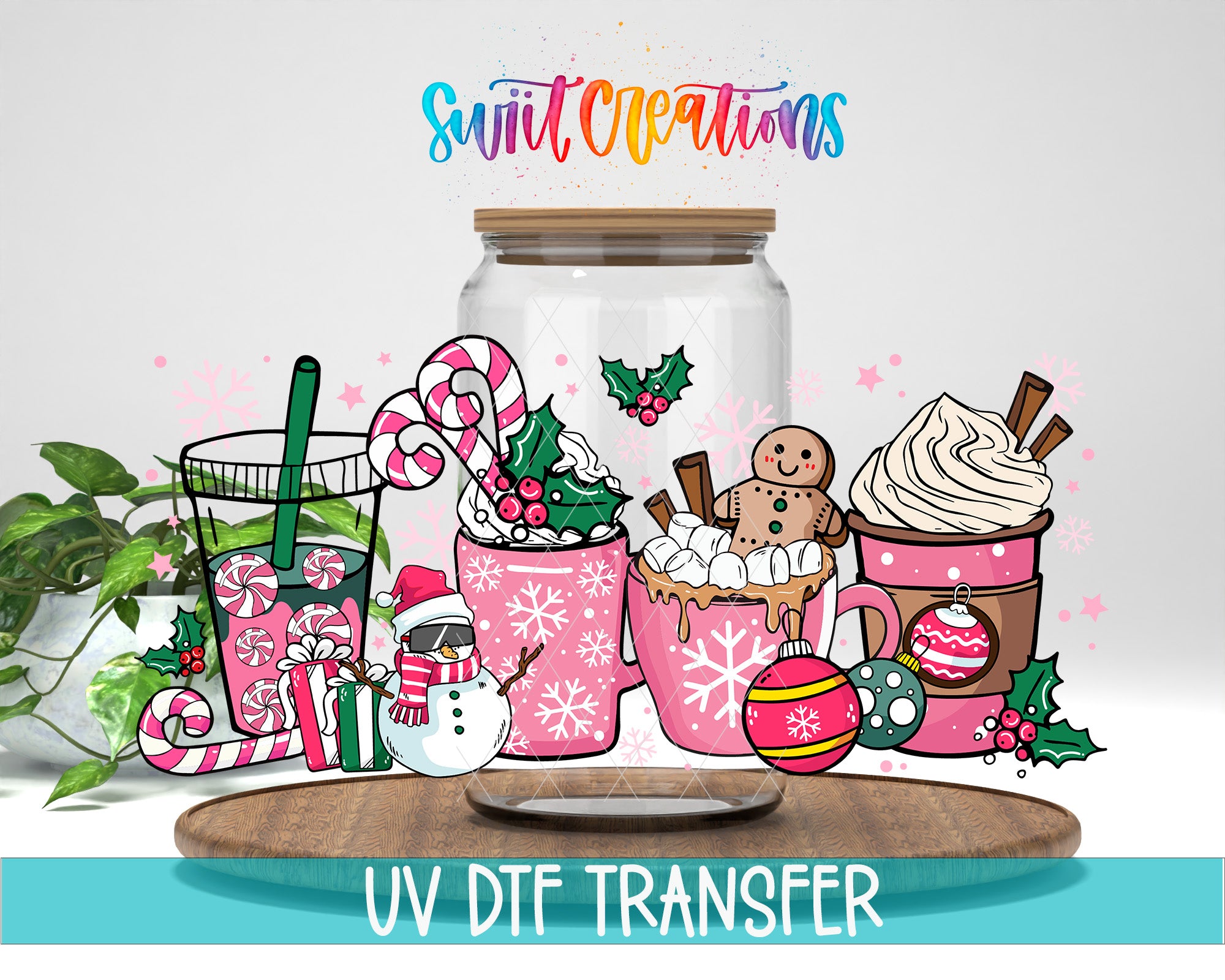 The image is a colorful illustration featuring various festive elements such as a snowman, gingerbread man, hot chocolate, and Christmas ornaments, all set against a white background.