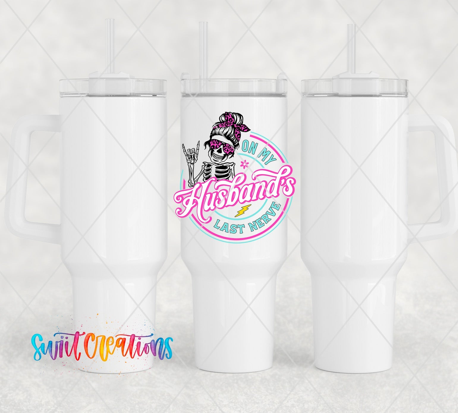 two white coffee mugs sitting next to each other