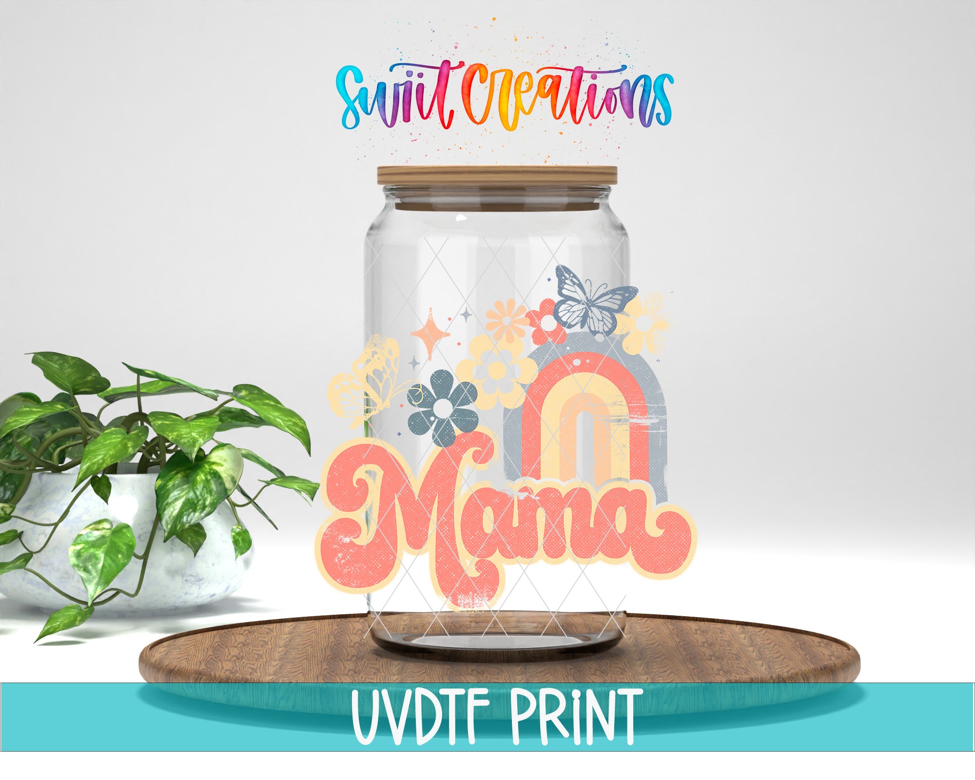 a glass jar with the word mama on it