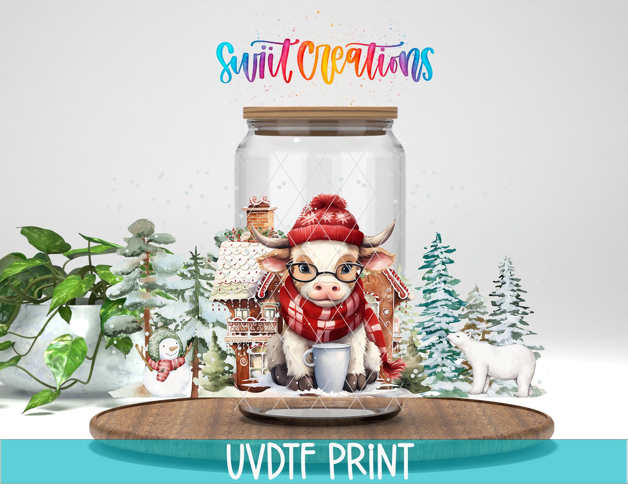 a glass jar with a cow inside of it