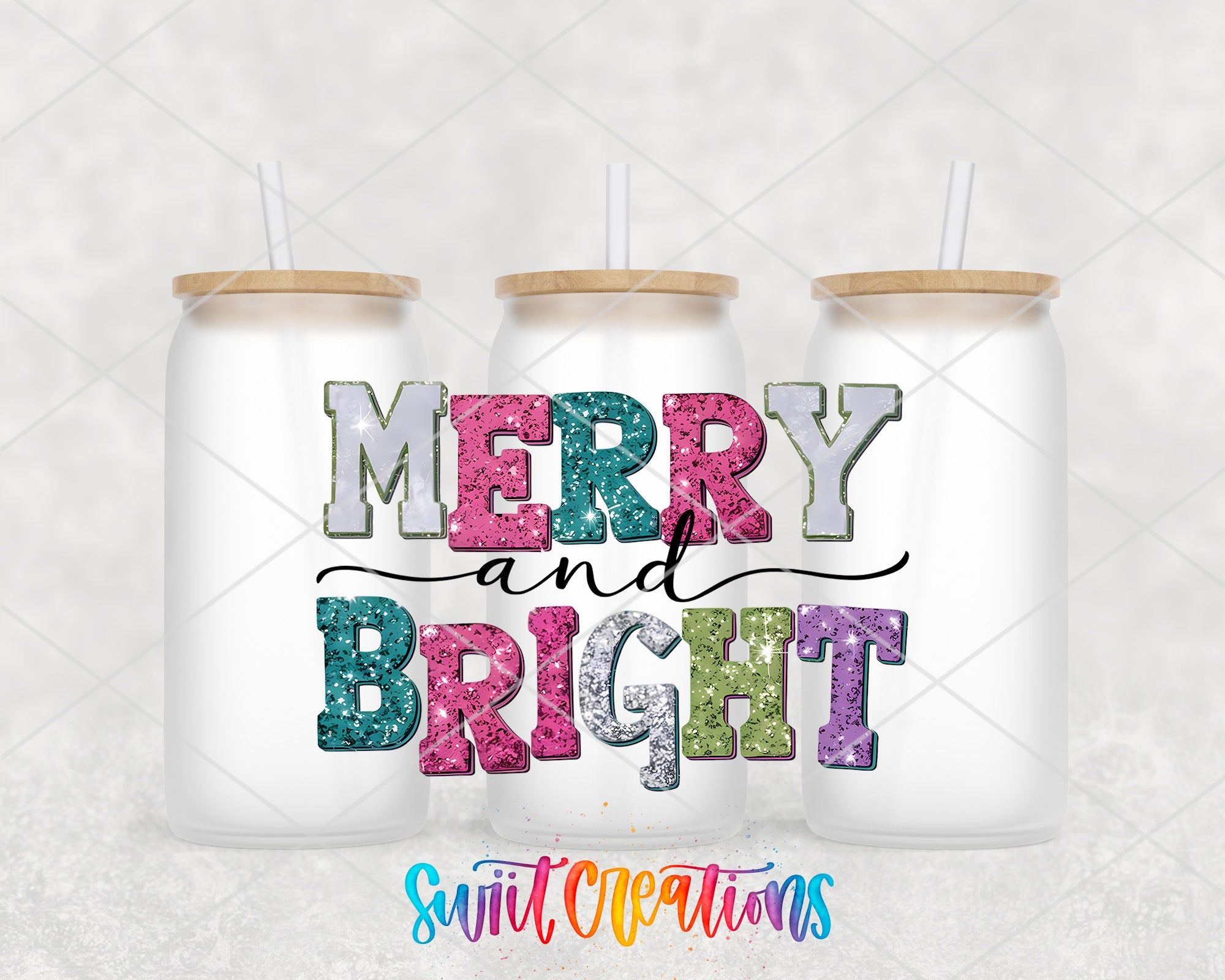 a couple of bottles with merry and bright lettering on them