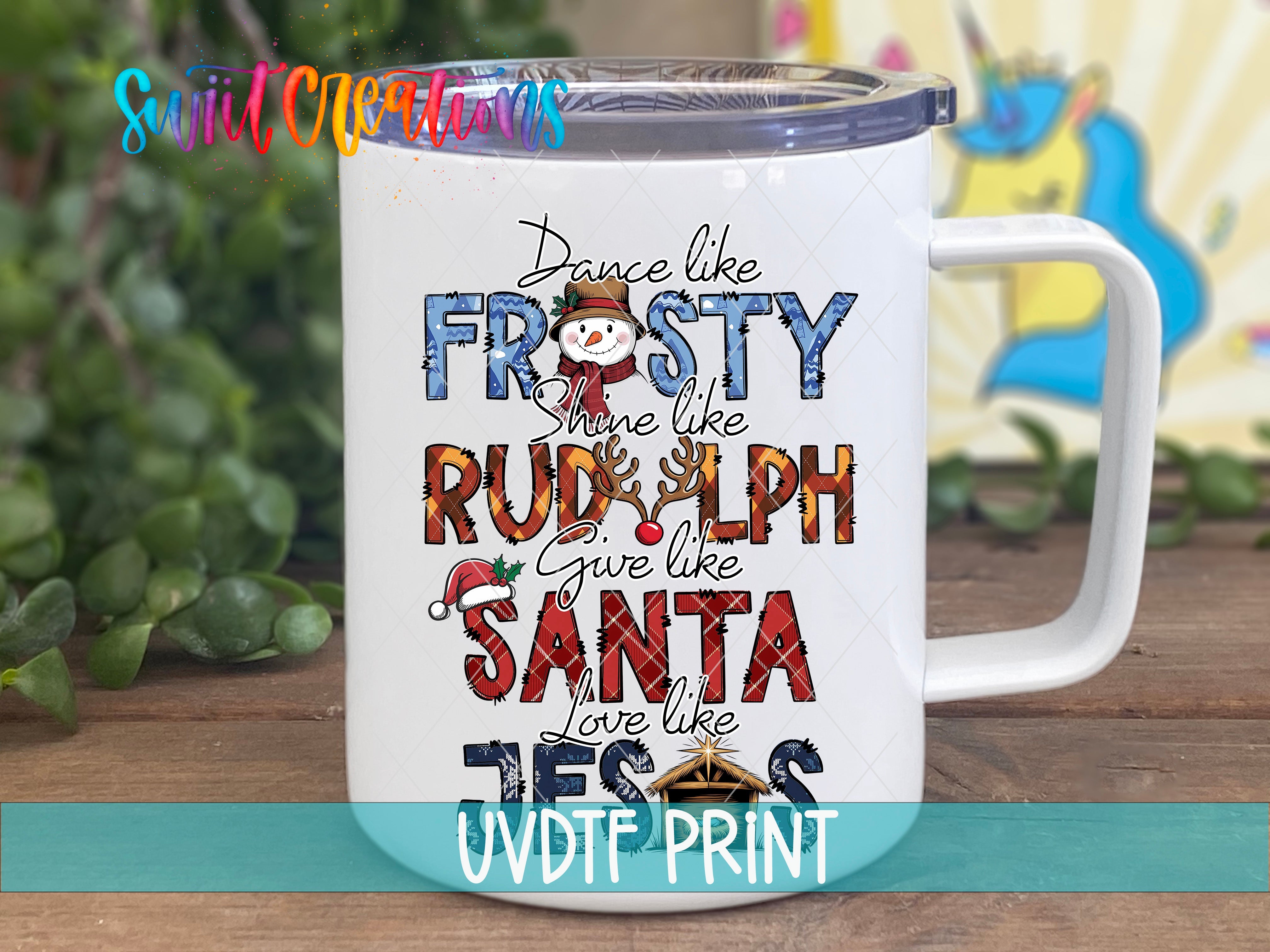 a white coffee mug with the words frosty on it