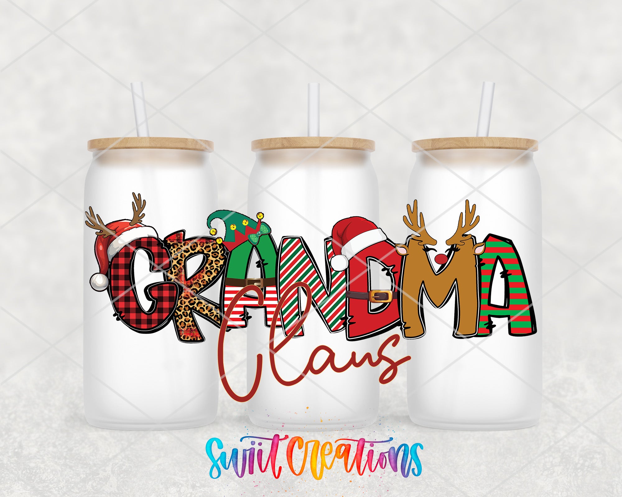 a couple of mason jars with christmas decorations on them