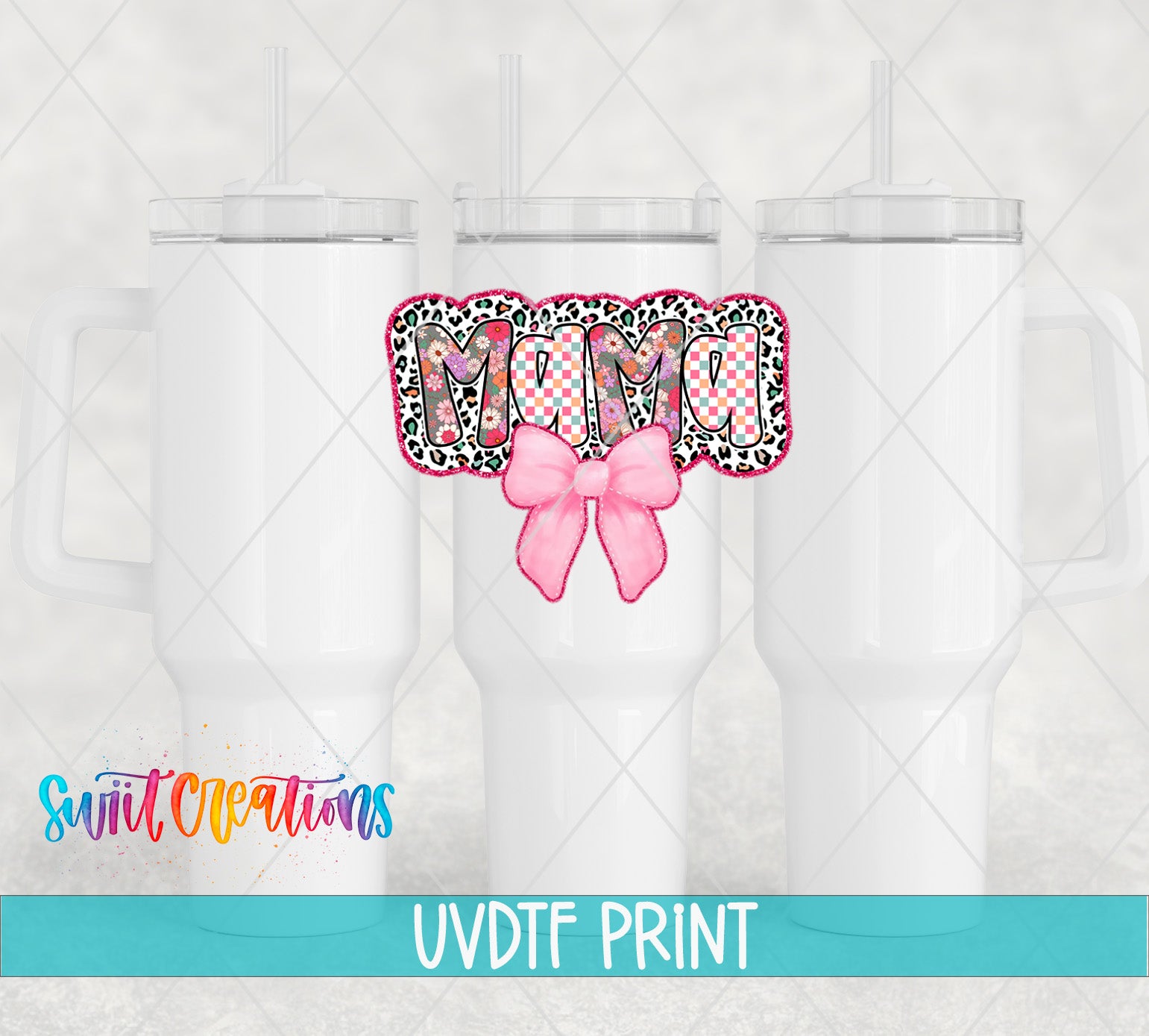a set of three personalized tumbles with a pink bow