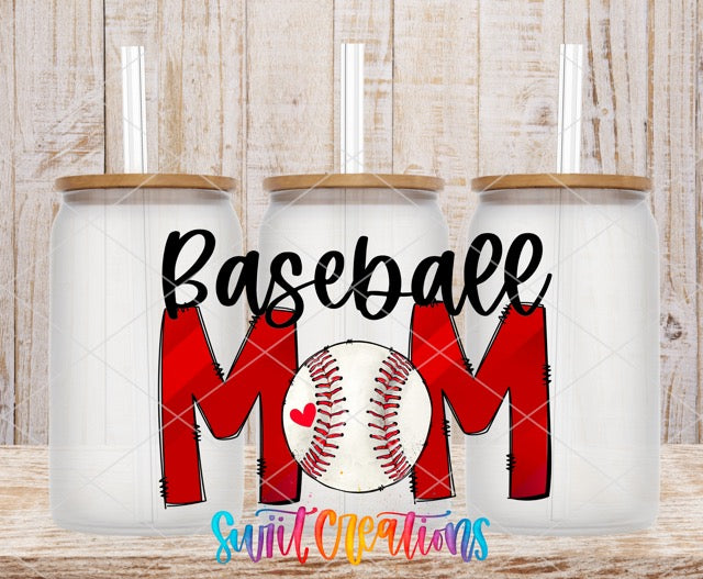 two coffee mugs with baseball mom on them