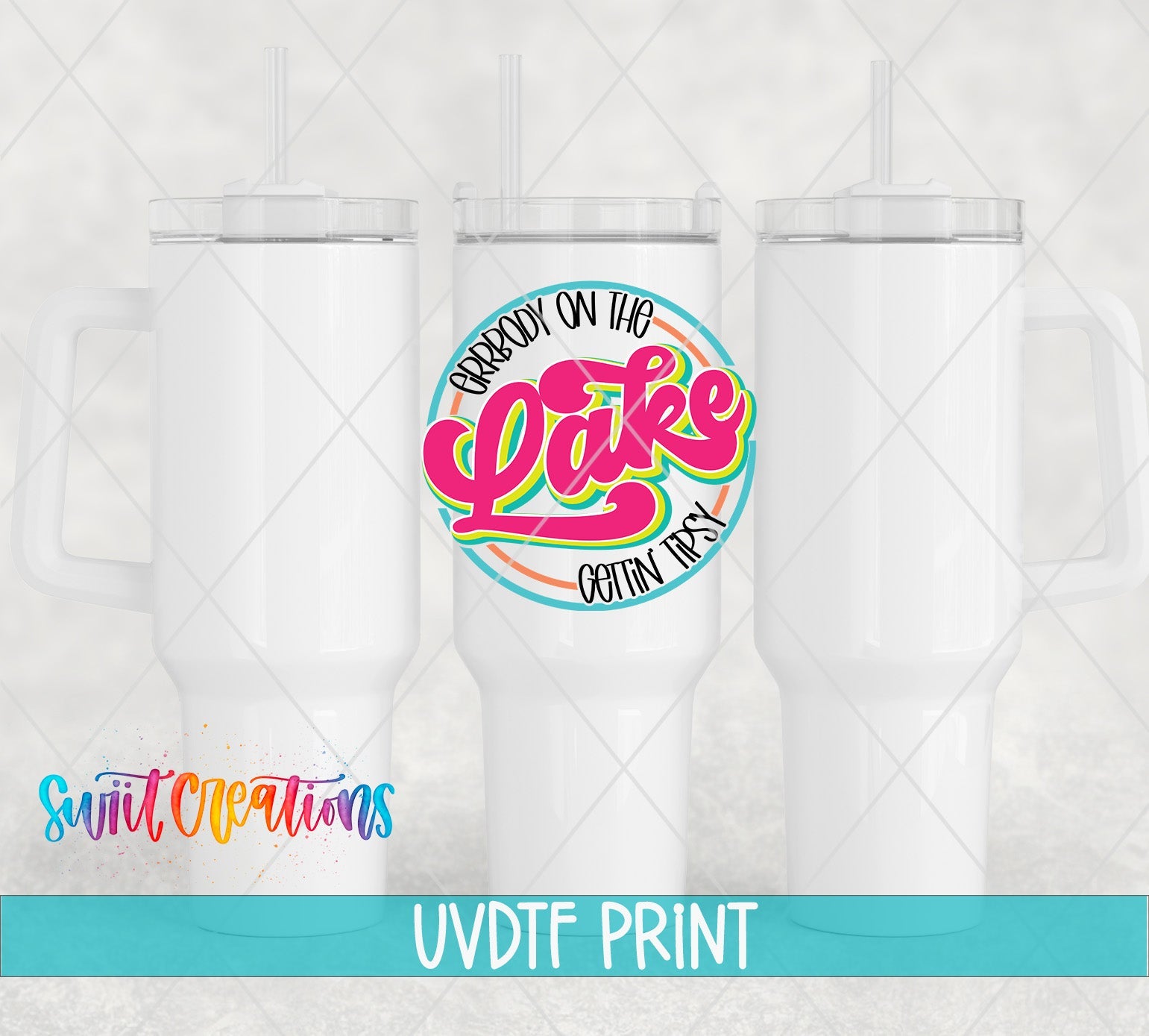 three white tumblers with the words drink on them