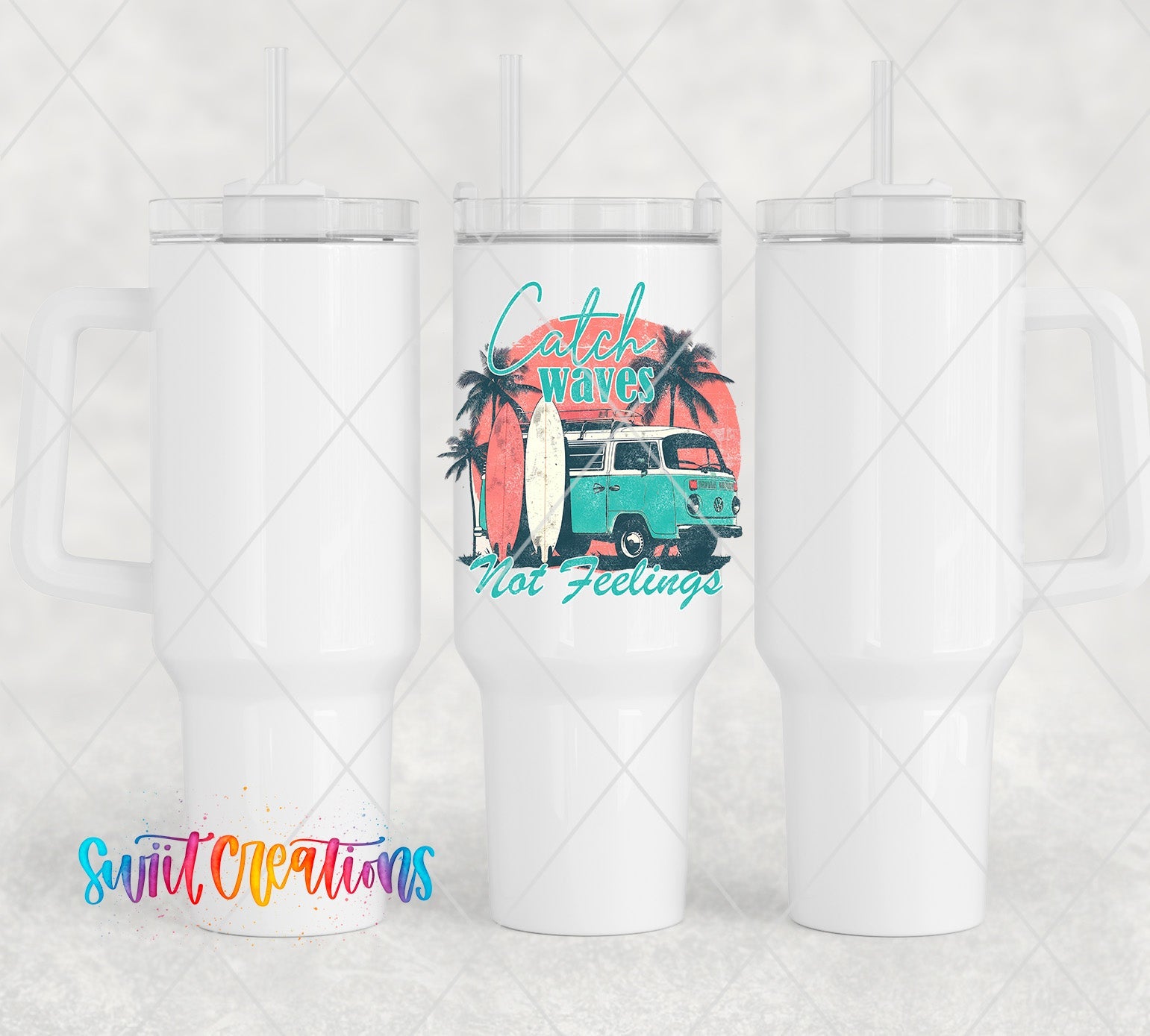 a couple of white coffee mugs sitting next to each other
