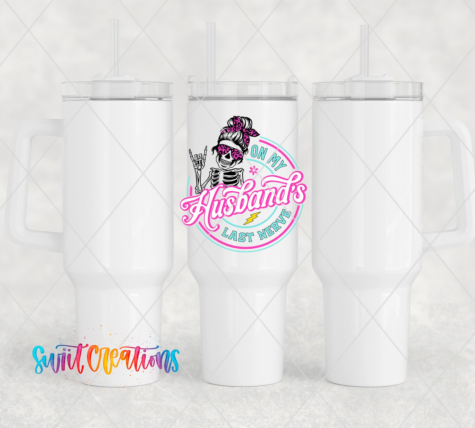 two white coffee mugs sitting next to each other