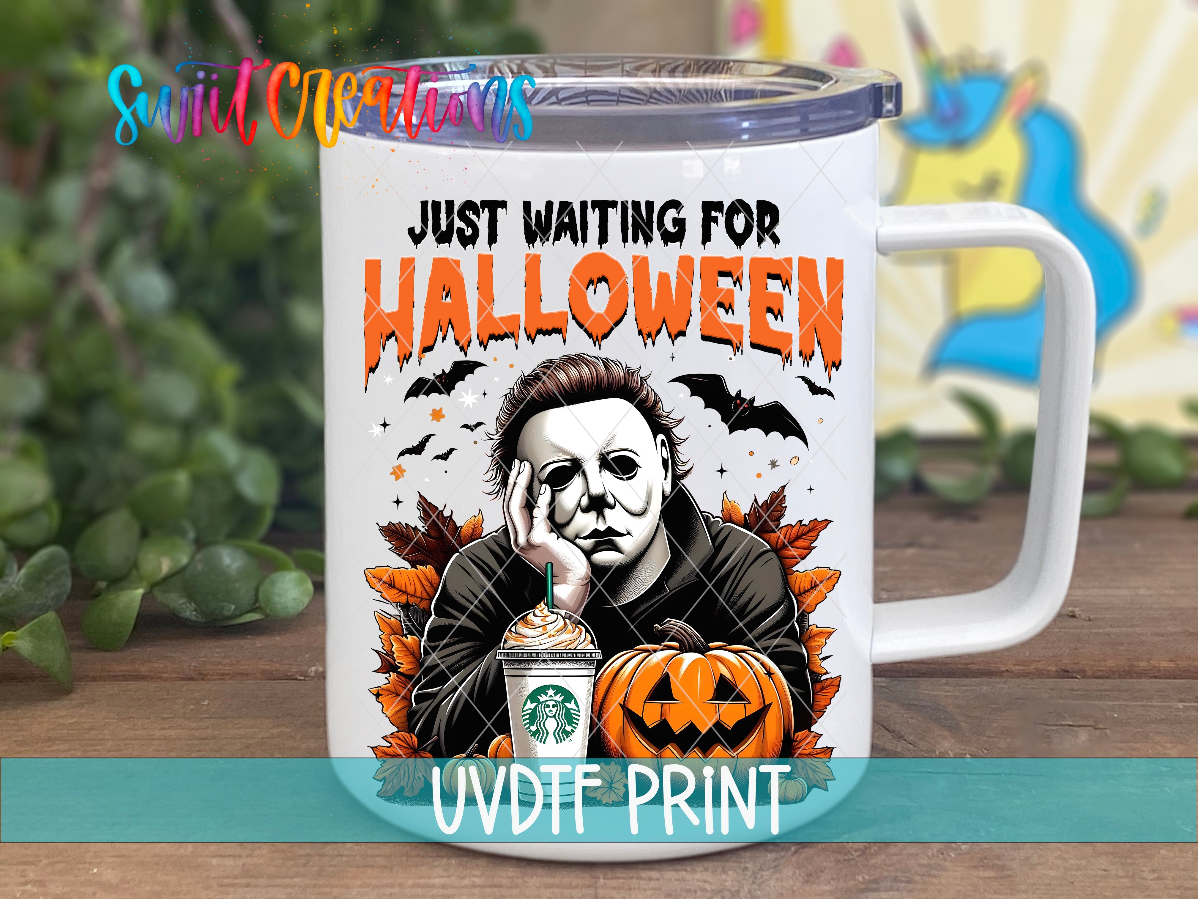 a coffee mug with a picture of a person holding a pumpkin