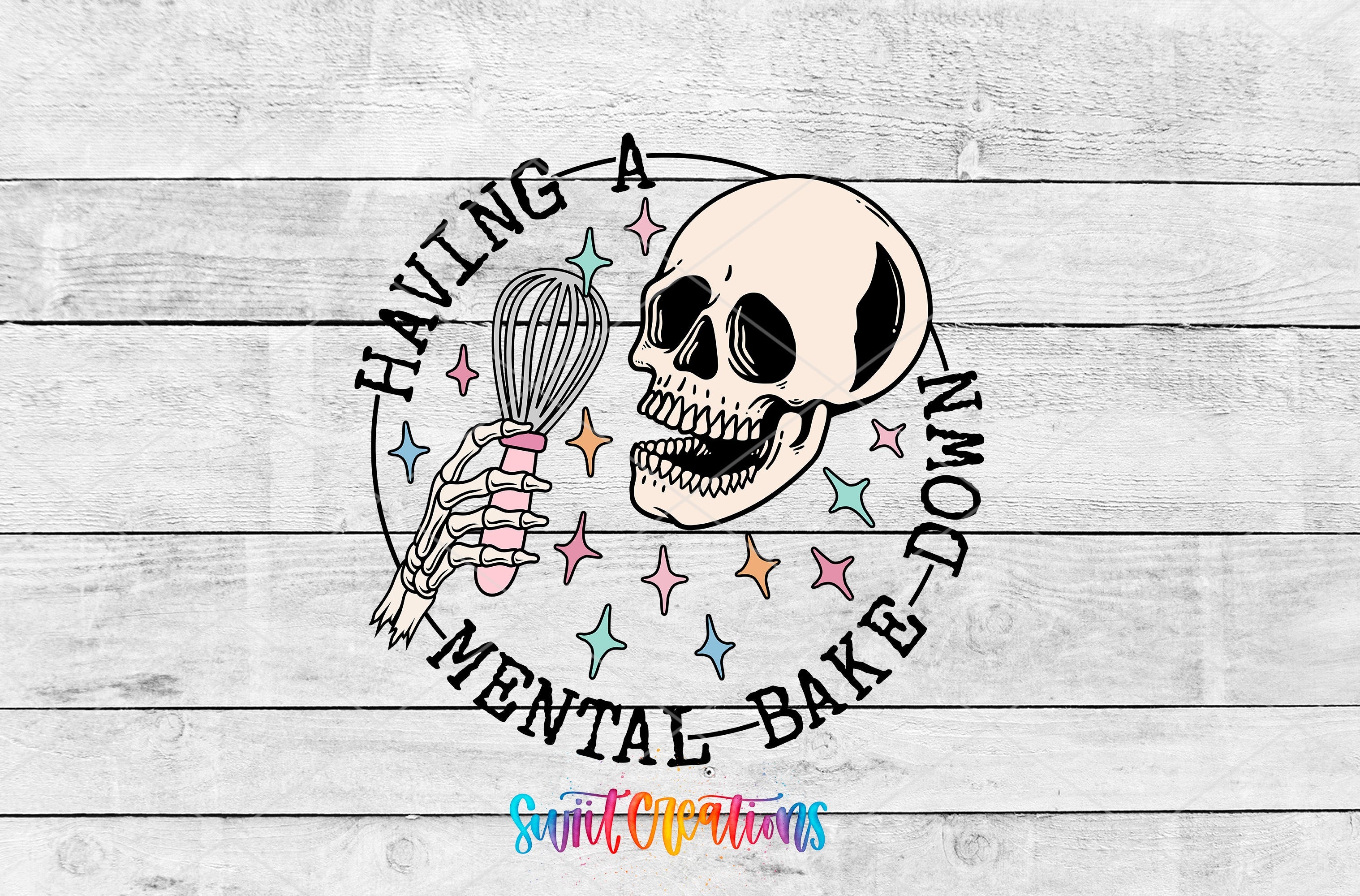 a skull holding a whisk in its hand