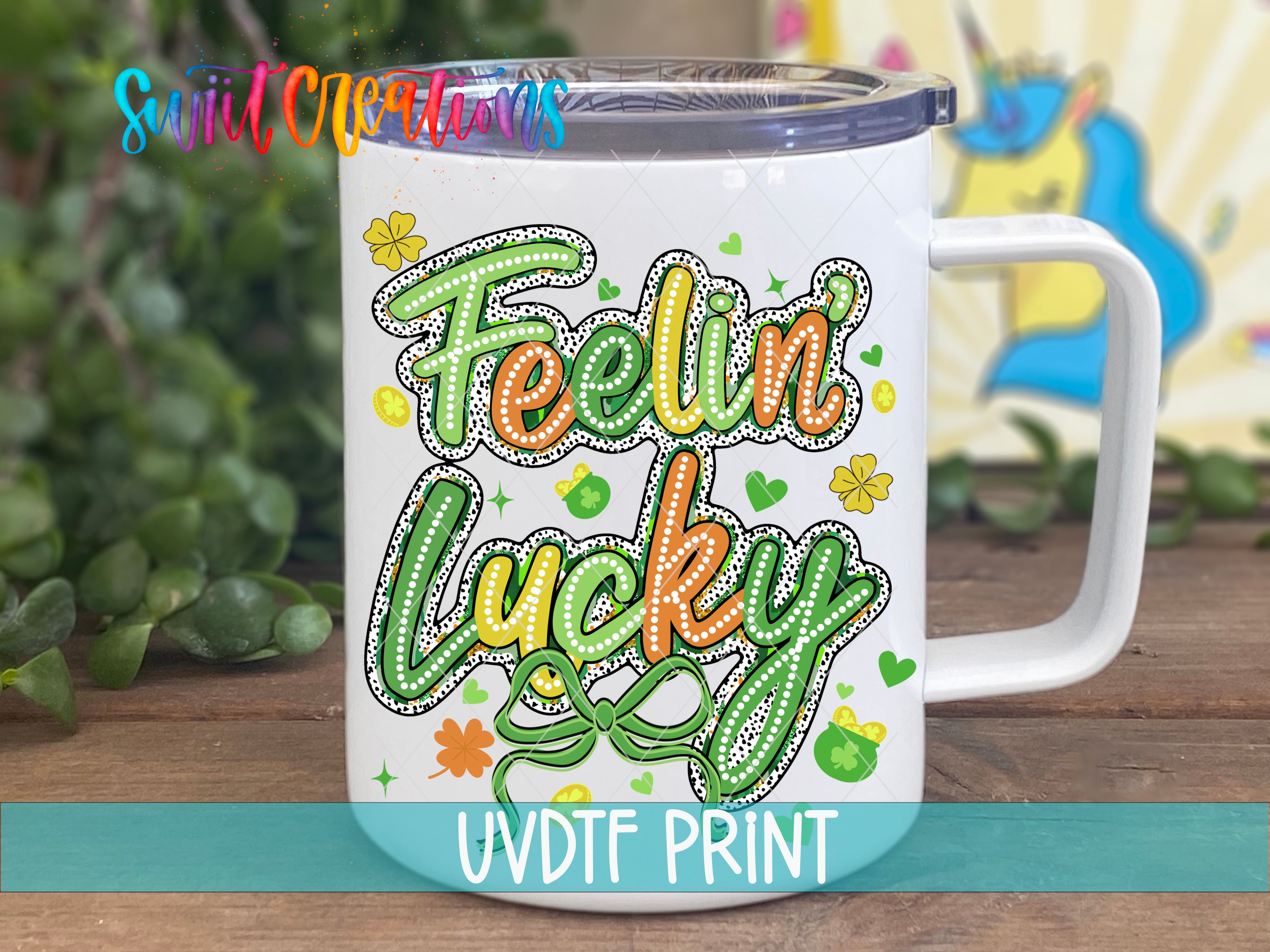 a white coffee mug with the words team lucky on it