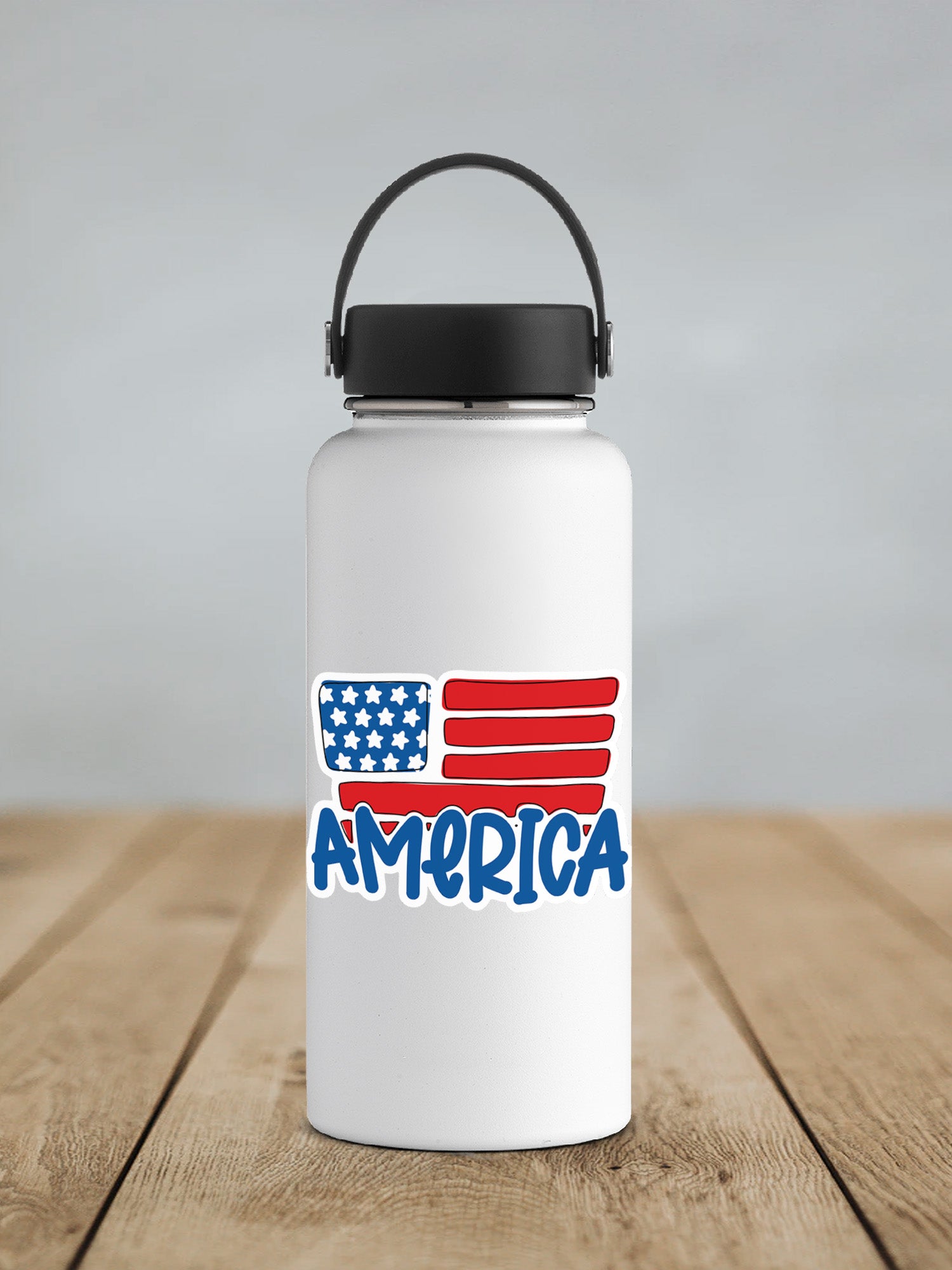a white water bottle with an american flag on it
