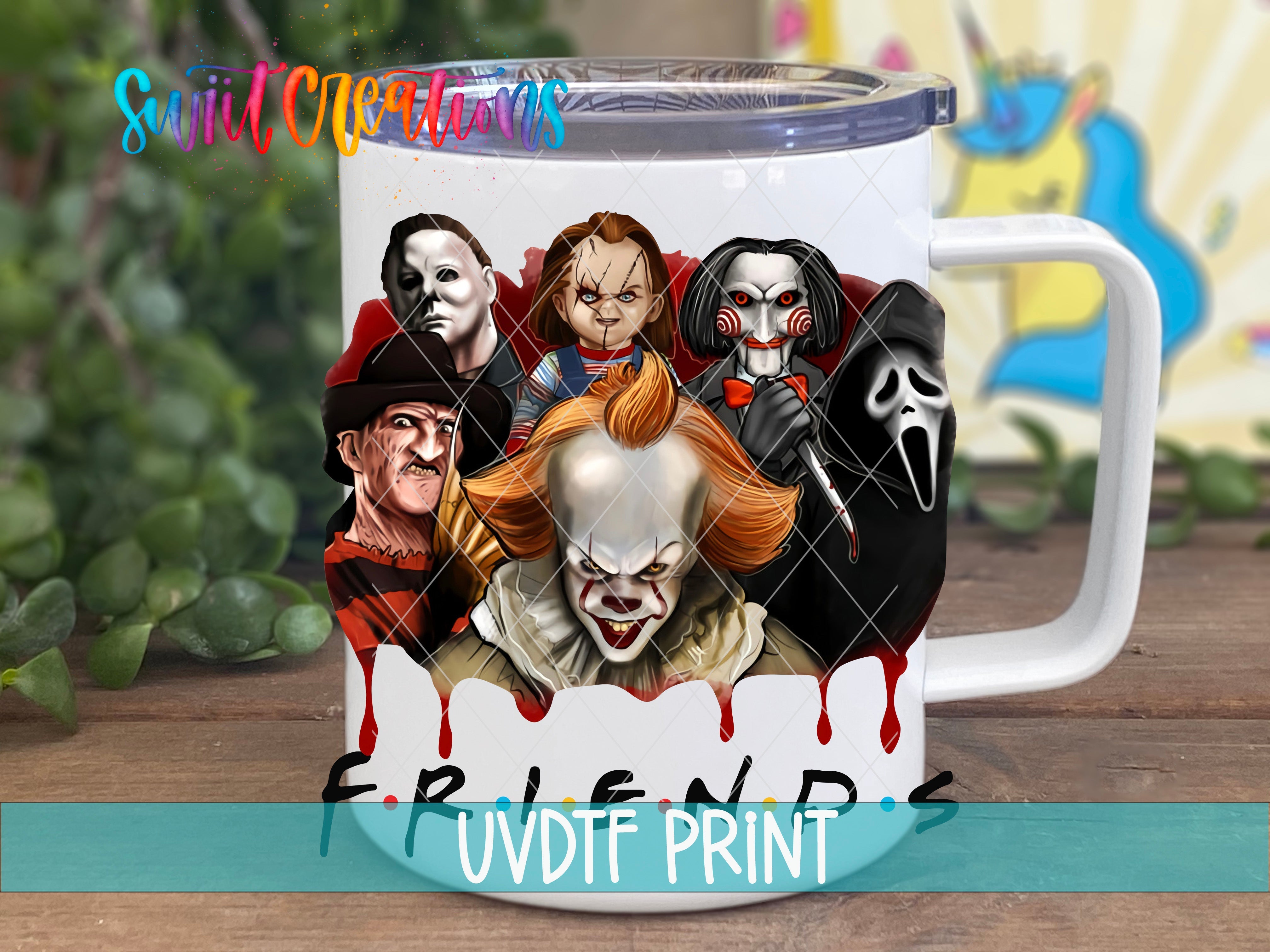a ceramic mug with a picture of the characters from the movie it's a