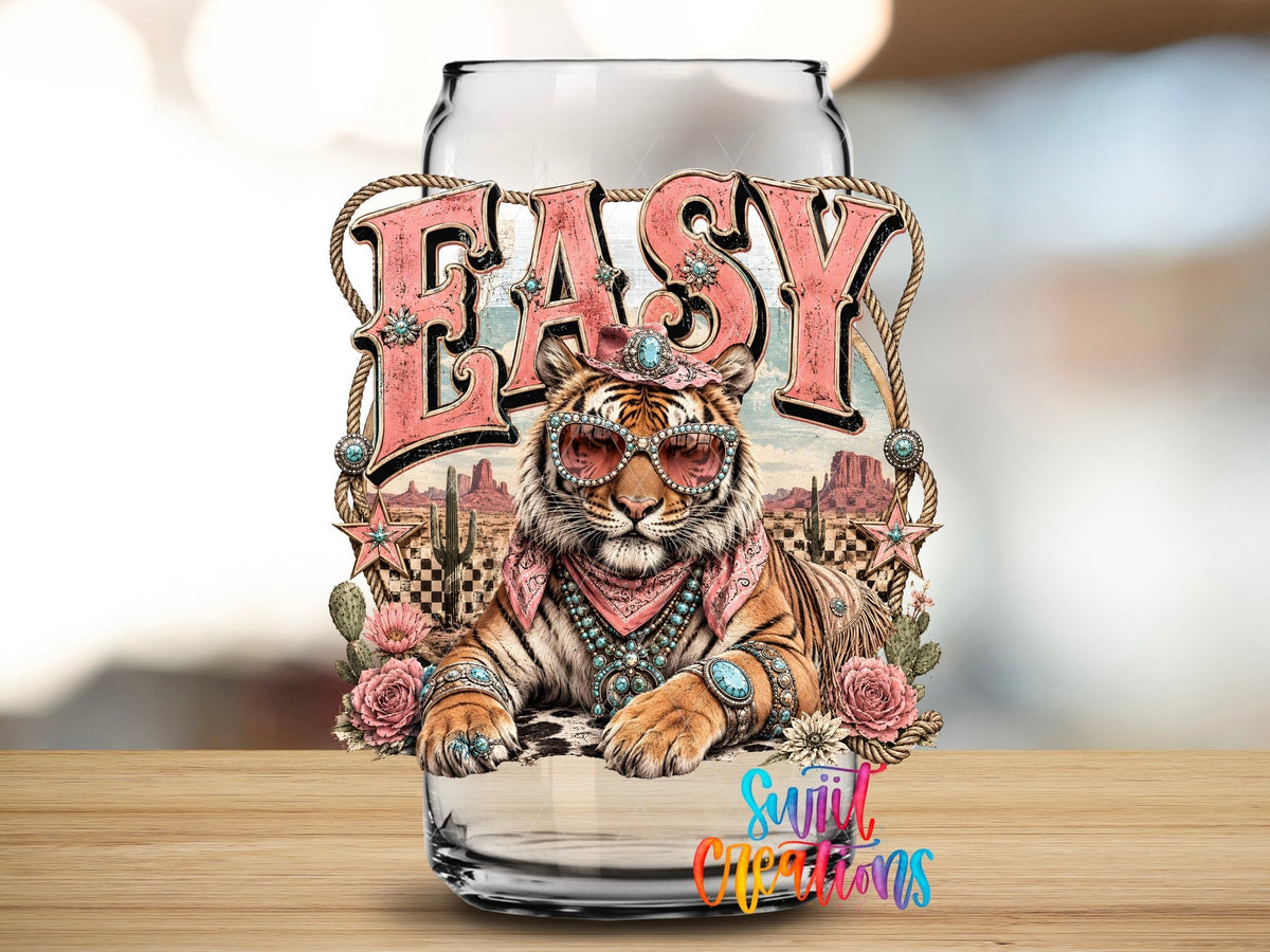 Easy Tiger Western Glam UV DTF Transfer | Cowgirl Tiger Drinkware Design | UV2075 - Swiit Creations