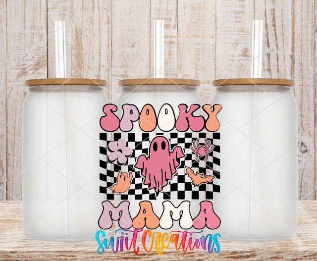 a white canister with a pink octopus on it