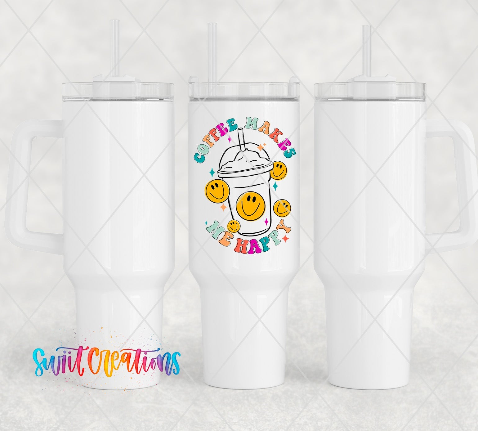 a white cup with a straw and a smiley face on it