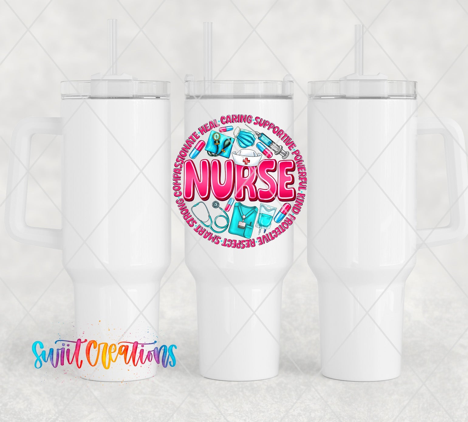a couple of white cups sitting next to each other