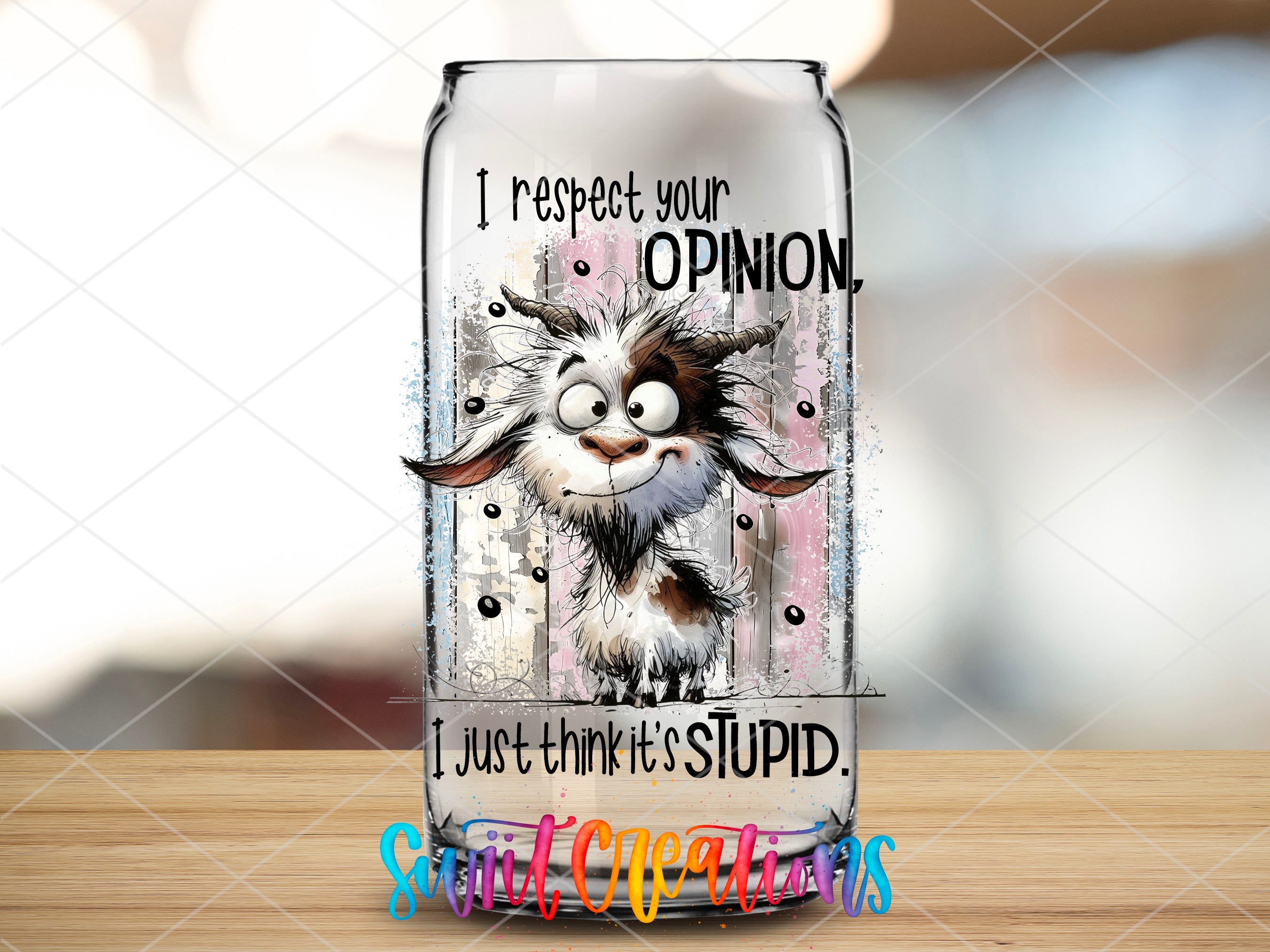 a glass with a picture of a cat on it