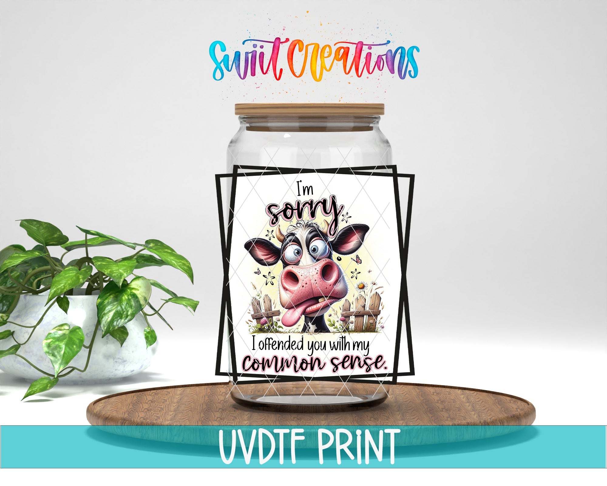 a jar with a picture of a cow on it