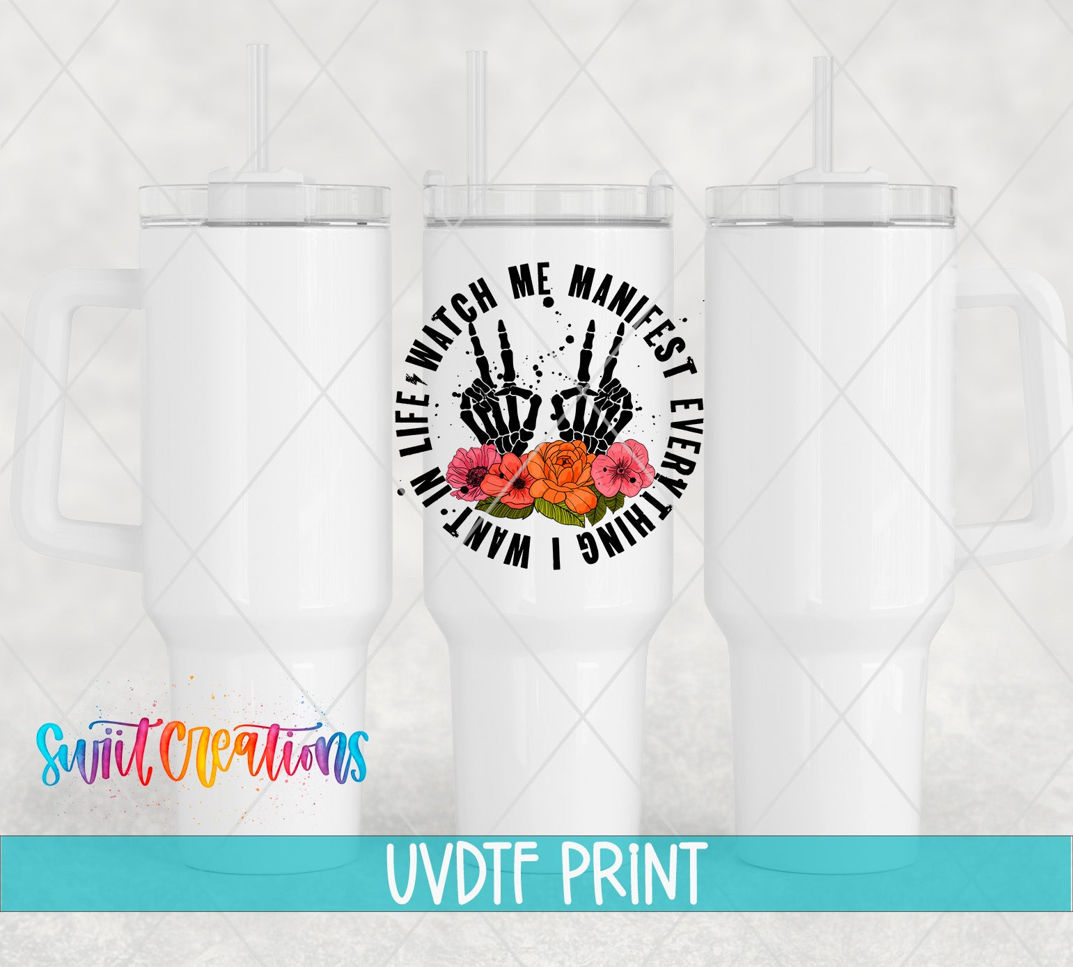 a set of three tumbles with a hand print on them