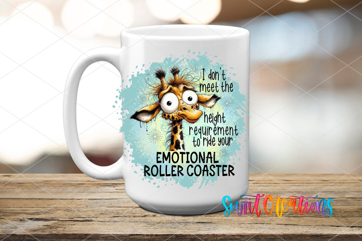 Emotional Roller Coaster UV DTF transfer on a white ceramic coffee mug