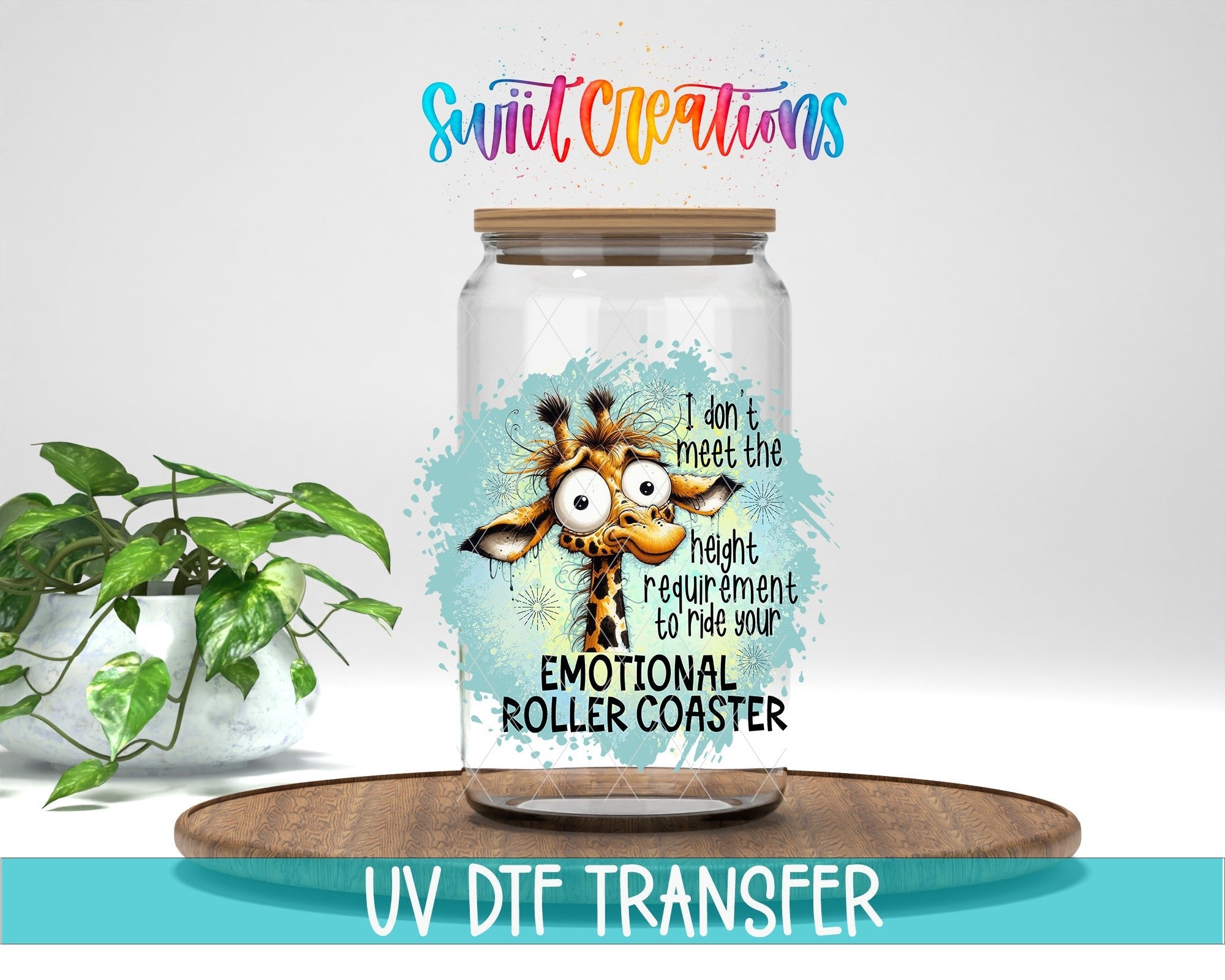 Swiit Creations UV DTF Emotional Roller Coaster transfer displayed on a clear jar mockup