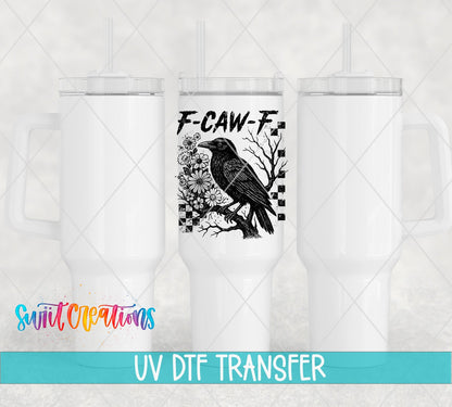 F-CAW-F black raven and flowers UV DTF transfer on white 40 oz tumblers